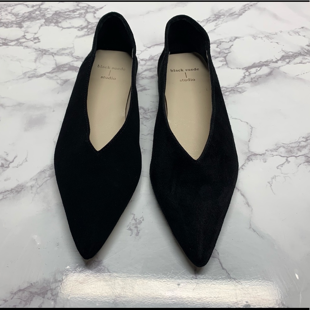 Black Suede Studio Low Vamp Flats
